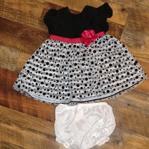 George Black and White Polka Dot Dress with Pink Accents